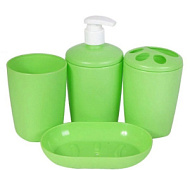 И9454 Набор для ванной пластик Aqua 4 предмета (мыльница, диспенсер, стаканчик, подставка) салатный