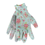 Перчатки нейлон облив полиуретан с ПВХ 'Микроточка' с принтом светло-голубые с цветами