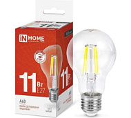 Лампа светодиодная LED-A60-deco 11Вт грушевидная прозрачная 4000К нейтр. бел. E27 1160лм 230В IN HOME 4690612026145