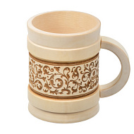 Кружка точёная с выжигом"Бочонок"  0,5 л липа