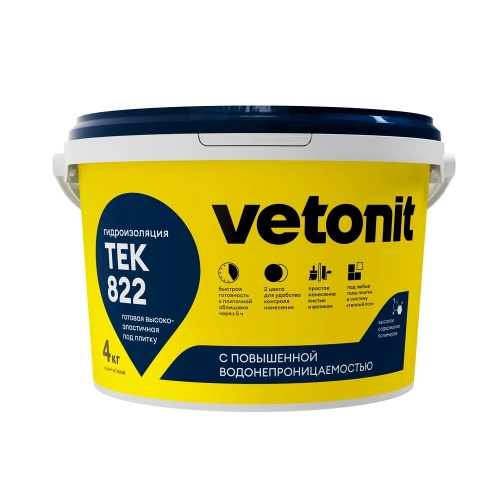 Гидроизоляция Vetonit тек 822 серая эластичная полимерная, 4кг