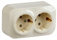 Розетка 2-м ОП IEK GLORY РСш22-3-ХК 16А защ.шторки с заземл. крем. ERH24-K33-16