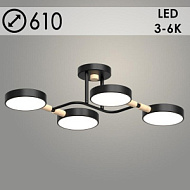 Люстра XI3272/4 BK+WOOD черный/дерево 72W LED 3000-6000K d610 h170, HN23