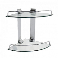 Полка для ванной Brimix, хром, угловая, 2 яруса, стекло 10102