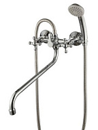 Смеситель универсальный Rossinka, хром, с аксессуарами, длинный излив, держатель на теле G02-84