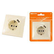 Розетка TDM 2П+З с защ. шт. 16А 250В + USB порт 2,1А 5В сл. кость Таймыр