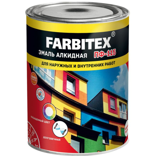 Эмаль алкидная ПФ-115 FARBITEX, черная , 1,8 кг