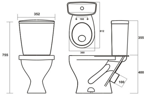 Унитаз-компакт Sanita Эталон  эконом, белый, 1 режим, полипропилен