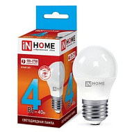Лампа светодиодная LED-ШАР-VC 4Вт шар 4000К нейтр. бел. E27 380лм 150-275В IN HOME 4690612030593