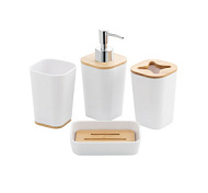 Набор для ванной комнаты Санакс, белый, 4 предмета (мыльница, дозатор, стакан, стакан для щеток) 20813