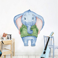 7599385 Наклейка пластик интерьерная цветная "Слонёнок в зелёном свитере" 40х39 см