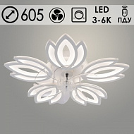 Люстра LI09528/5V PR WT белый 160W LED 3000K-6000K d605 ПДУ(ИК) диммер вентилятор, HN24