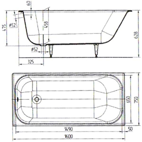 Ванна чугунная Ностальжи Универсал 160х75х45,8см  (4 ножки в комплекте)