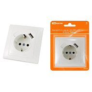 Розетка TDM 2П+З с защ. шт. 16А 250В + USB порт 2,1А 5В белая Таймыр