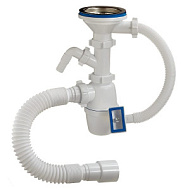 Сифон ОРИО А-4011 для мойки  , с выпуском с отводом 3 1/2"х40мм с переливом  и гибкой трубой