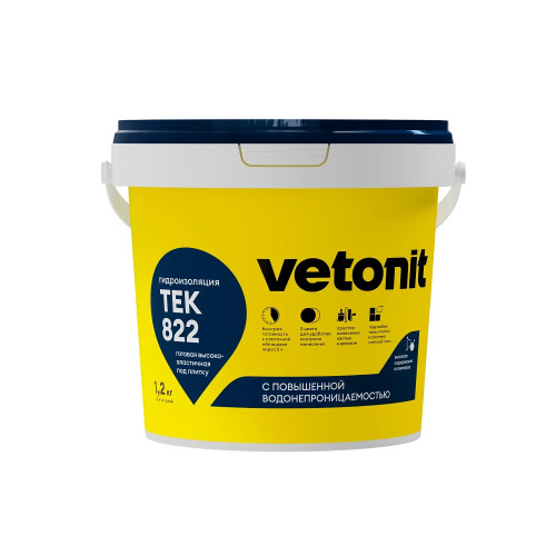 Гидроизоляция Vetonit тек 822 розовая эластичная полимерная, 1,2кг