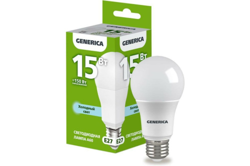 Лампа светодиодная GENERICA A60 15Вт грушевидная 6500К E27 230В