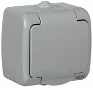 Розетка 1-м ОП AQUATIC 16А IP54 РСш12-2-А с защ. крышкой с заземл. IEK