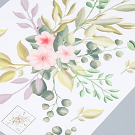 9359067 Наклейка пластик интерьерная цветная "Композиция зелень с розовыми цветами" 30х45 см