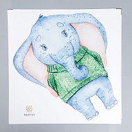 7599385 Наклейка пластик интерьерная цветная "Слонёнок в зелёном свитере" 40х39 см