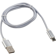 Кабель USB-Type-C 2А 1м серебристая нейлоновая оплетка Rexant 18-1899