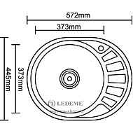 Мойка кухонная Ledeme, левая, овальная, врезная, нерж. с сифоном, 0,6 мм, 570*450*170мм